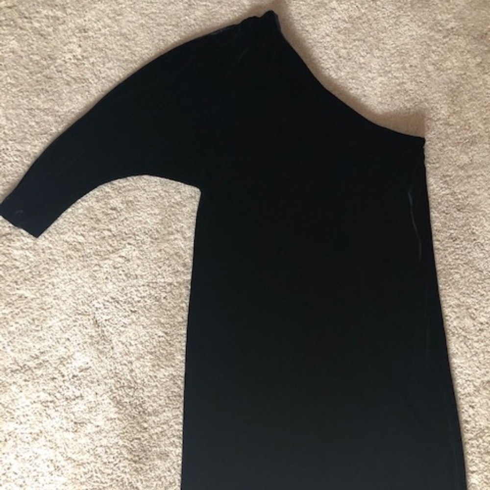 Theory Black Velvet One Shoulder Dress